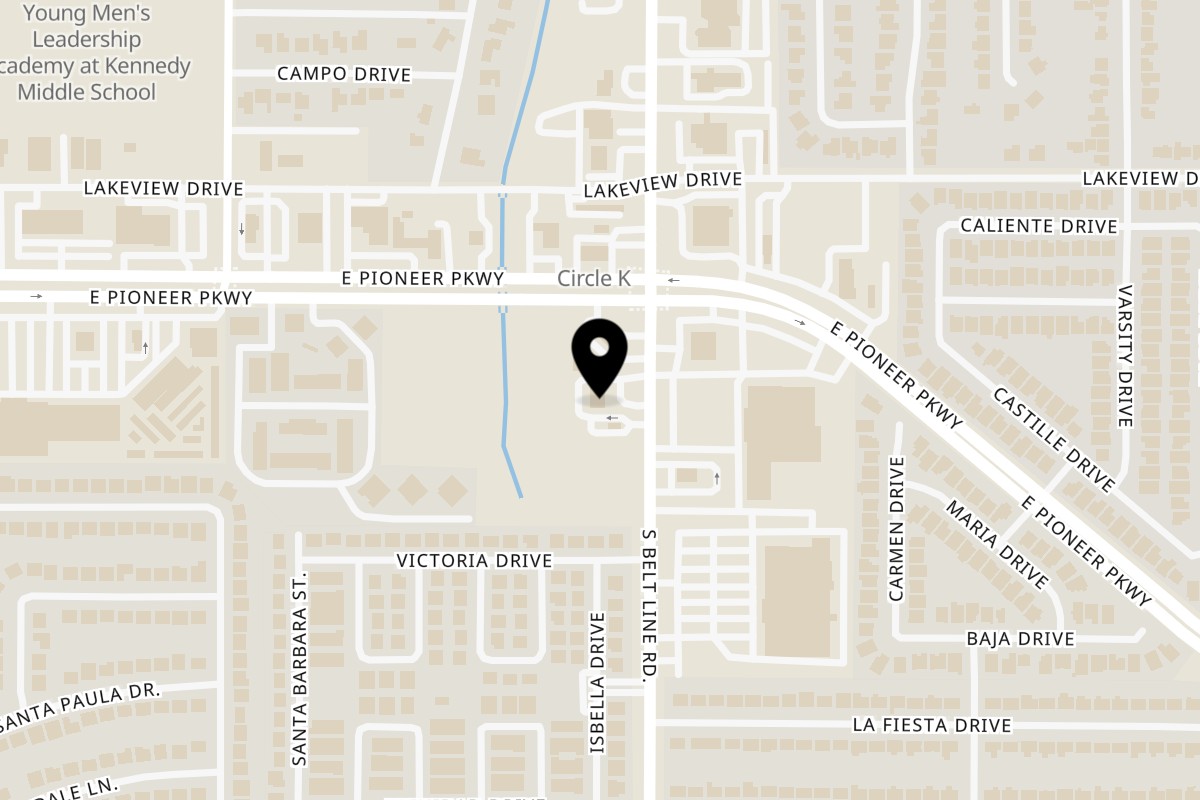 Map showing the location of Guanataco Grand Prairie on 2505 South Belt Line Road in Grand Prairie